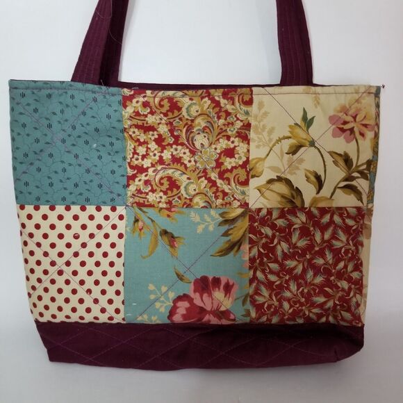 Patchwork Fabric Reversible Handbag Cloth Solid & Patchwork Options Tote - Picture 4 of 7